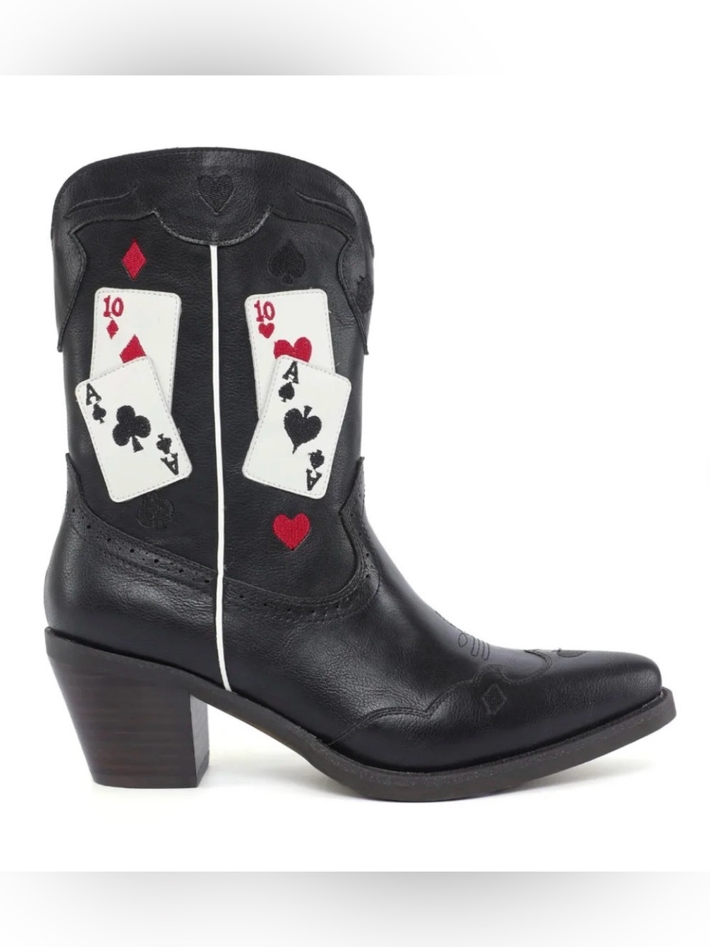 NEW MI.IM BLACK LUCKY CARDS EMBROIDERED WESTERN COWBOY BOOTS SZ 9